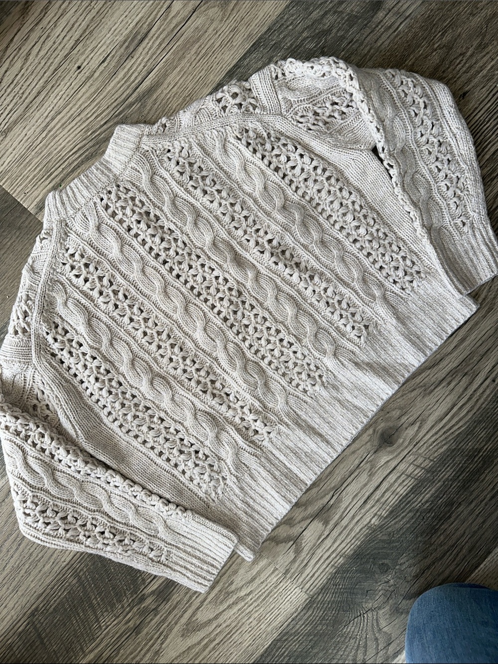 Madewell NWT marled merino wool Cable Knit Sweater mixed‎ Oat marl womens medium - Picture 13 of 13